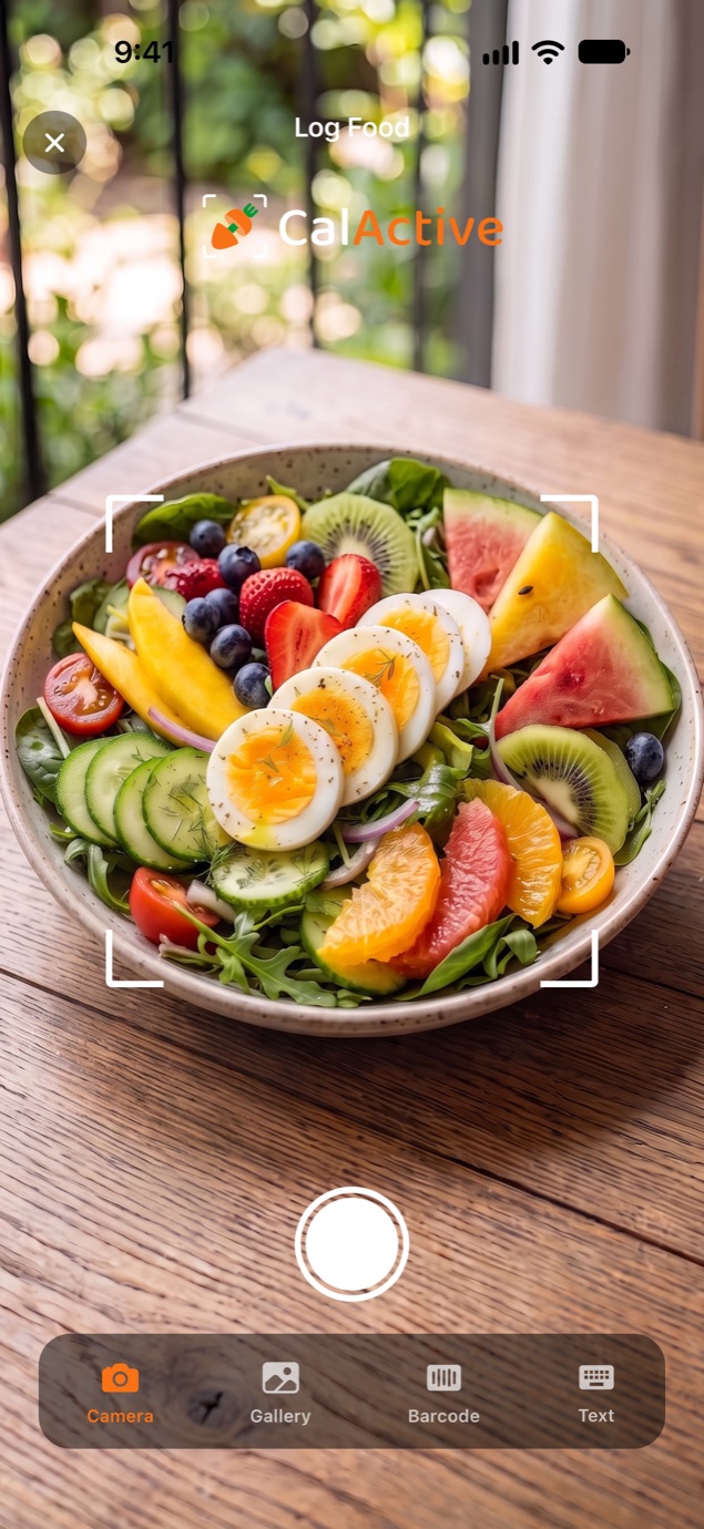 Food camera with a salad in the scan frame